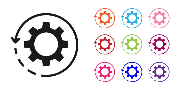黑色齿轮和箭头作为工作流概念图标隔离在白色背景上。齿轮重装标志。设置彩色图标。矢量图图片下载