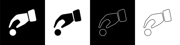 Set Hand holding casino chips icon isolated on black and white背景。赌场赌博。矢量图图片下载