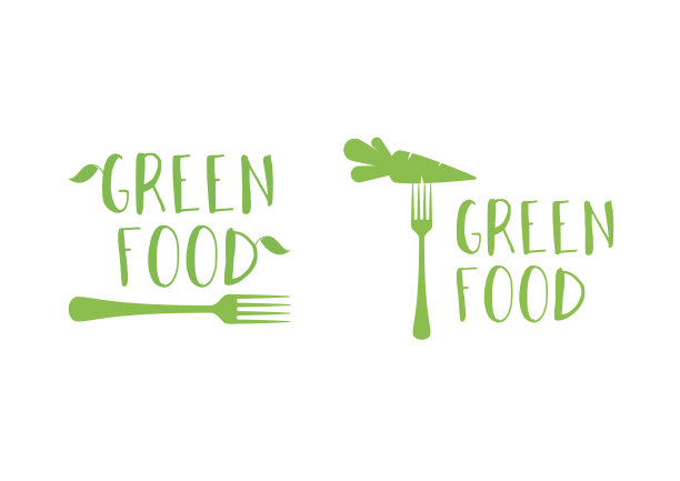 现代绿色食品新鲜符号与叉图标设置向量图片下载