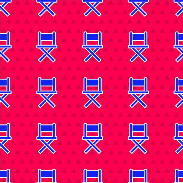 蓝色导演电影椅子图标孤立无缝图片下载