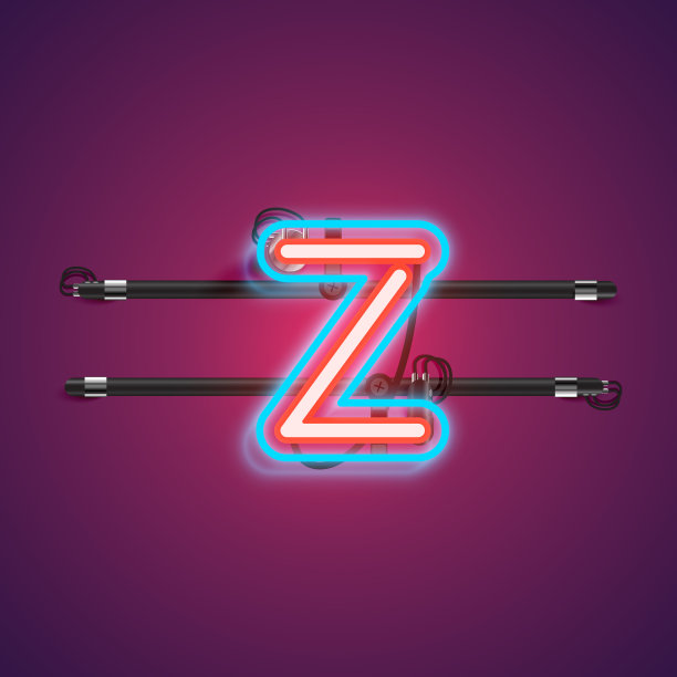 现实的发光双霓虹灯字符从一个字体与控制台，矢量插图图片下载