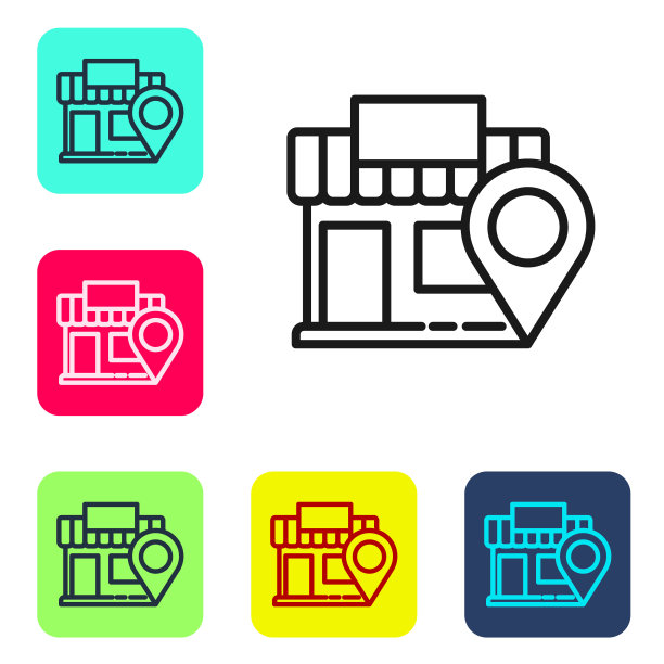 黑线位置与商店图标隔离在白色背景。设置图标的颜色方形按钮。矢量图图片下载