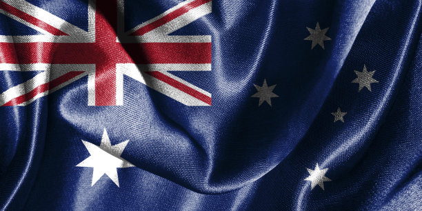 澳大利亚国旗在风中飘扬。国徽3D插画图片下载