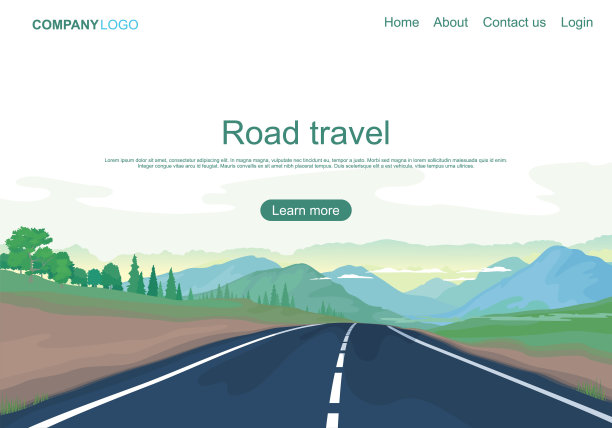 矢量插图的道路之间的田野和山脉，着陆页图片下载