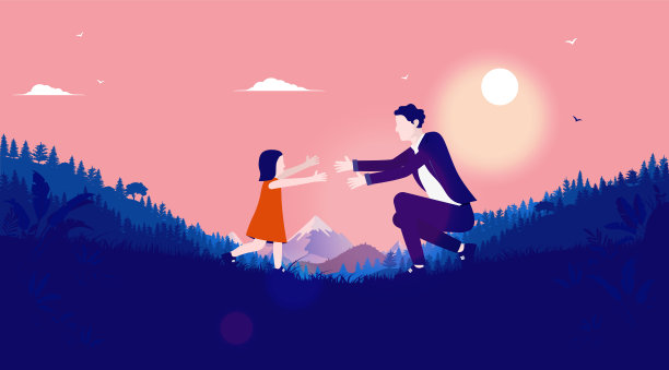 单身爸爸-爸爸和女儿在户外的自然和阳光下玩耍图片下载