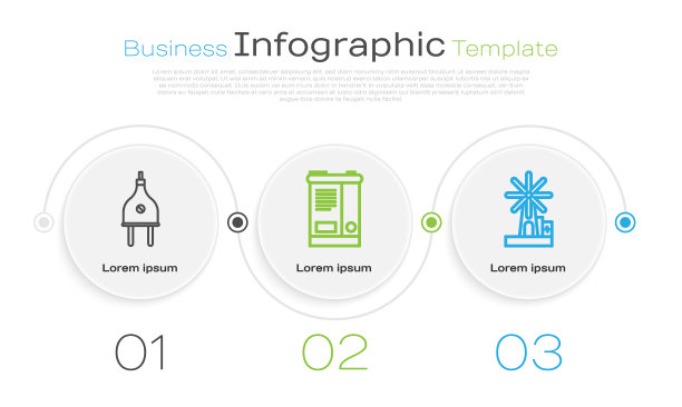 电动插头、汽车蓄电池、风力发电机组。业务信息模板。向量图片下载