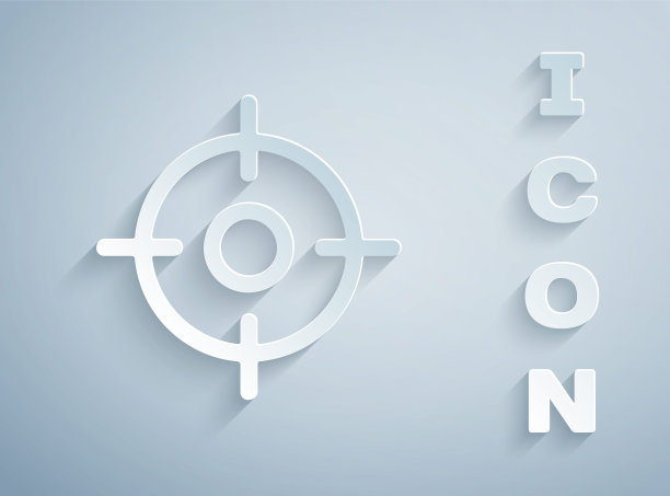 剪纸目标运动图标孤立在灰色背景。射击靶场或射击的清晰目标。纸艺术风格。矢量图图片下载