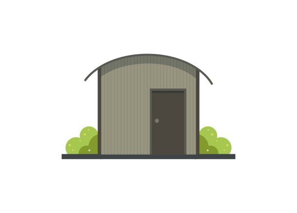 弧形屋顶小棚建筑。简单的平面插图图片下载