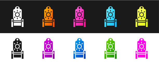 设置中世纪王座图标孤立的黑色和白色背景。向量图片下载