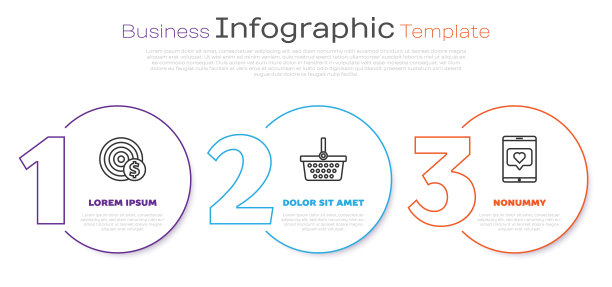 用美元符号、购物篮、手机和爱心来设定目标线。业务信息模板。向量图片下载