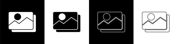 设置图片风景图标孤立的黑白背景。矢量图图片下载