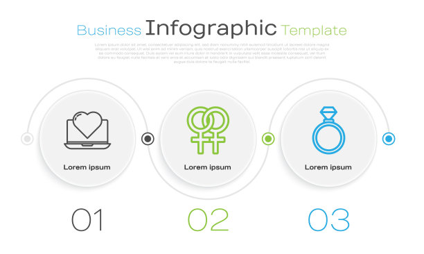 带心形、女性性别符号和婚戒的笔记本电脑。业务信息模板。向量图片下载