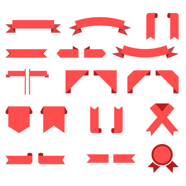 设置丝带旗帜和奖章在红色eps 10图片下载