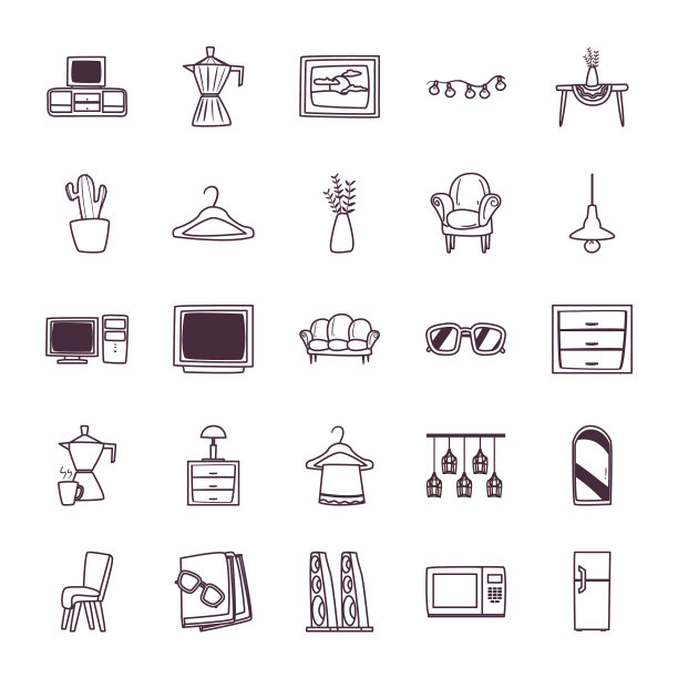 孤立家居线条风格图标集设计图片下载