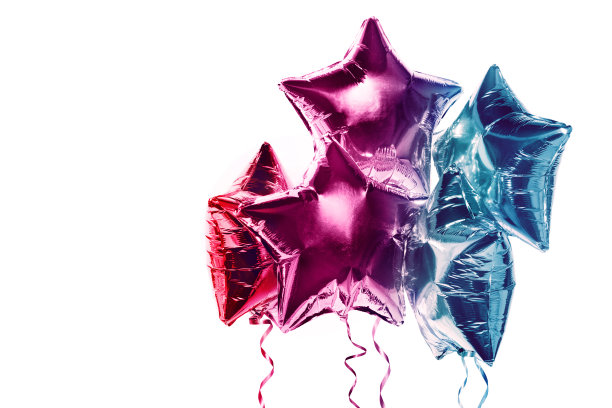 气球星星红蓝色，气球霓虹灯孤立图片下载