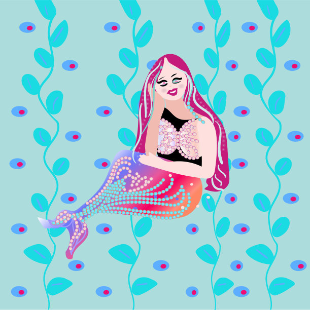 可爱的美人鱼设计模板的设计图片下载