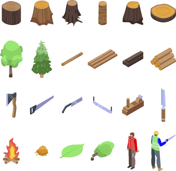 森林砍伐图标设置等距风格图片下载