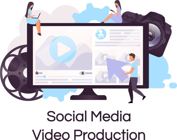 社交媒体视频制作平面概念图标图片下载