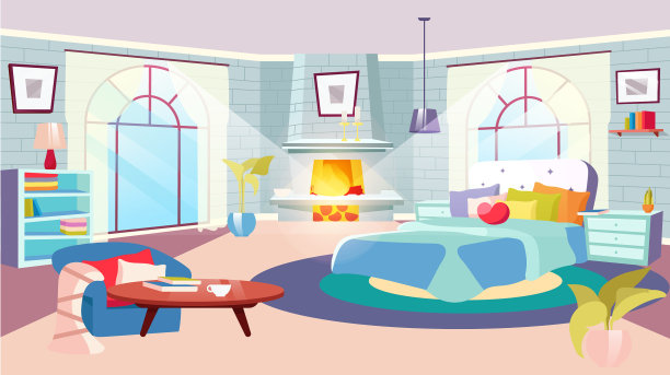 卧室室内白天有平铺大床图片下载