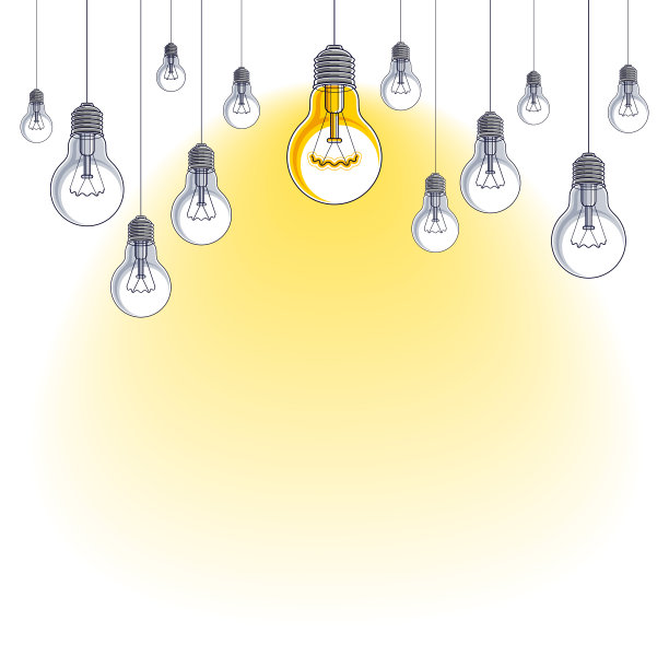 灯泡美丽的矢量插图与单一闪烁，想法概念，想不同，脱颖而出，创意灵感。组成与复制空间的文本。图片下载