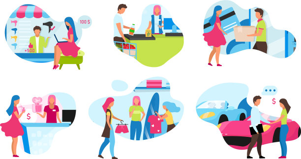 网上和商店购物平面概念图标集图片下载