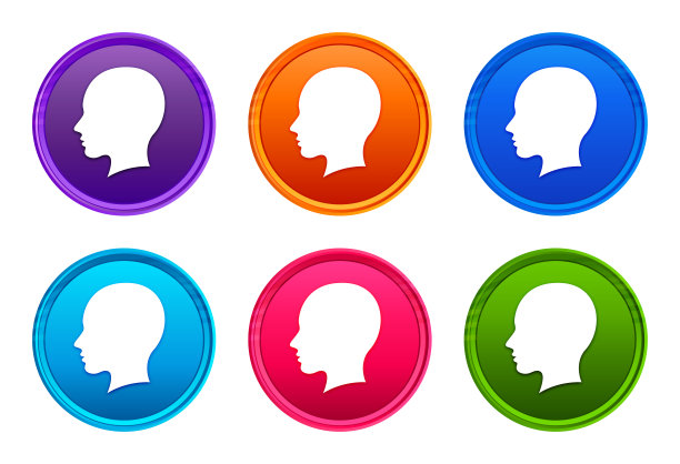 头部女性面部图标豪华明亮圆形按钮设置6个颜色矢量图片下载