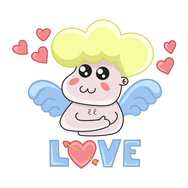 可爱的丘比特情人节卡片，矢量插图。图片下载