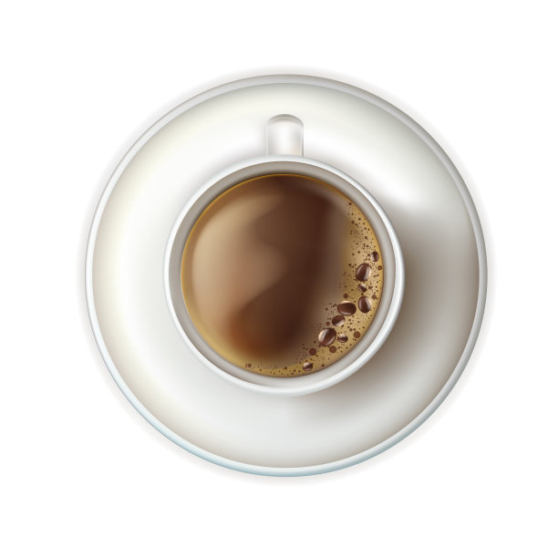 带泡沫和茶托的热咖啡。白色现实咖啡杯与烟隔离。向量illustation素材图片