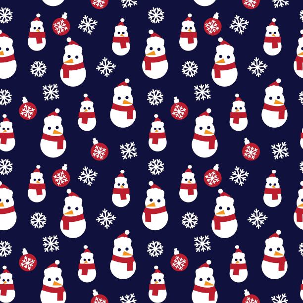 红色海军圣诞雪人无缝图案背景图片下载