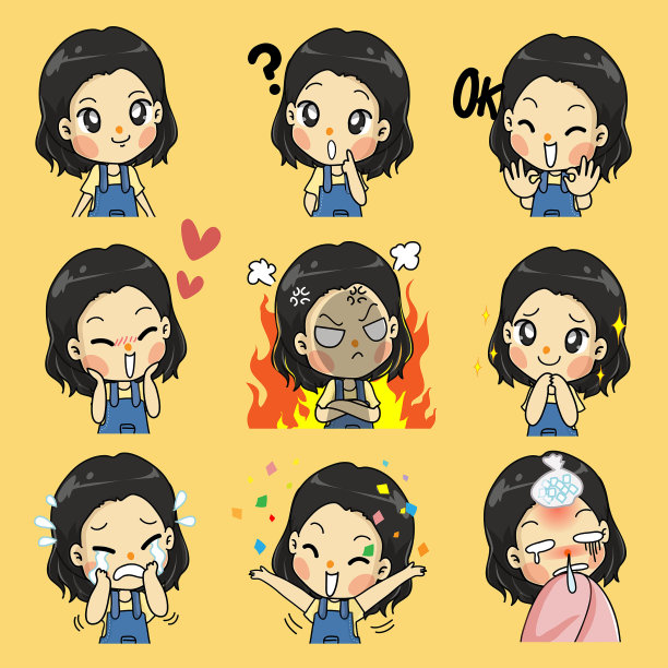 这个女孩表现出各种各样的情绪。图片下载