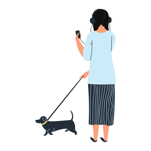 卡通年轻的宠物，设计迷人的女孩，动物散步公园，插图狗，孤立的白色，平面风格矢量插图。图片下载