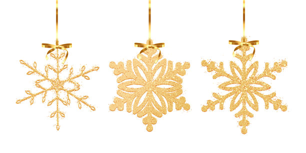 金色的闪光纹理雪花孤立在白色的背景。矢量图图片下载