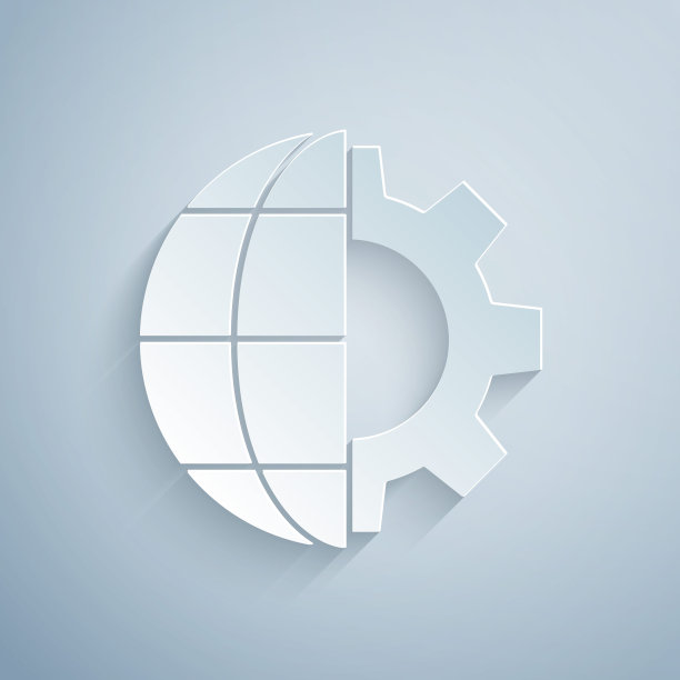 纸切割地球和齿轮或齿轮图标孤立在灰色背景。设置参数。全球的选择。纸艺术风格。矢量图图片下载