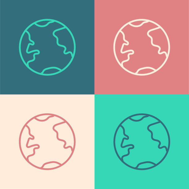 波普艺术线地球地球图标孤立的颜色背景。世界或土相星座。全球互联网的象征。几何形状。矢量图图片下载