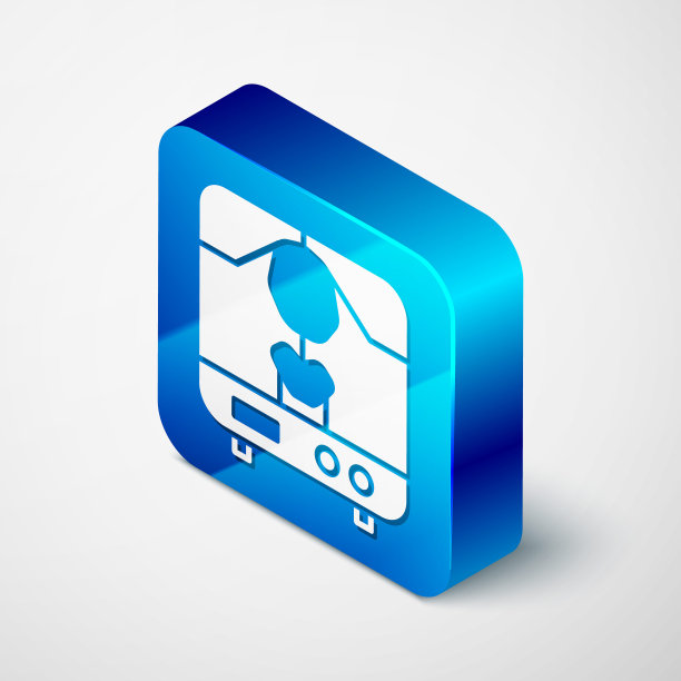 等距x光机图标孤立在灰色背景。蓝色方块按钮。矢量图图片下载