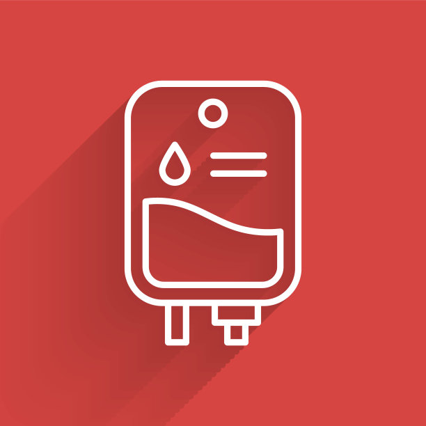 白色线IV袋图标孤立与长阴影。血包。献血的概念。治疗和化疗的概念。向量图片下载