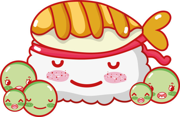 卡哇伊寿司、鱼和豌豆食品日本卡通图片下载