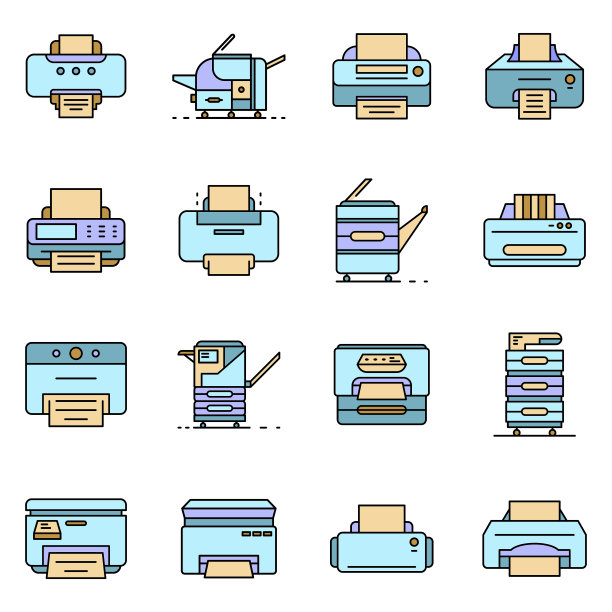 打印机图标设置线条颜色向量，轮廓样式图片下载