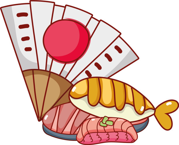 扇子和寿司，米饭，鱼，卡哇伊食物日本图片下载