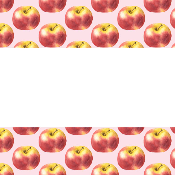 水彩手绘框架与新鲜的红苹果。图片下载