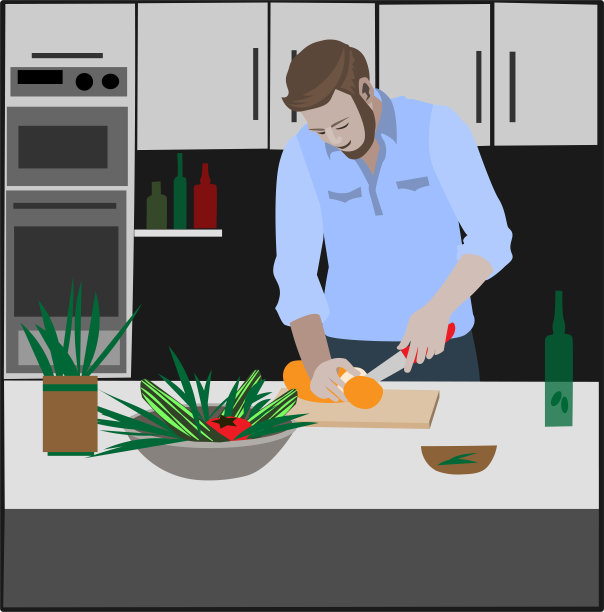 单身男子准备晚餐素食主义图片下载