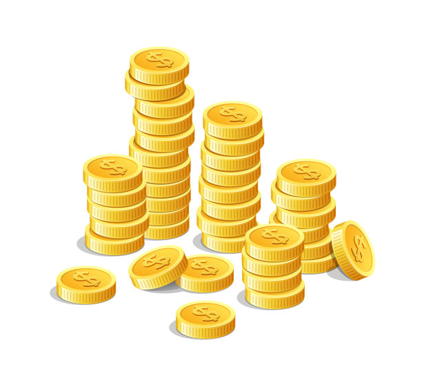 金币、现金金融投资孤立于白色背景图片下载