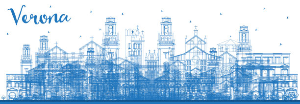意大利维罗纳城市轮廓与蓝色建筑。图片下载
