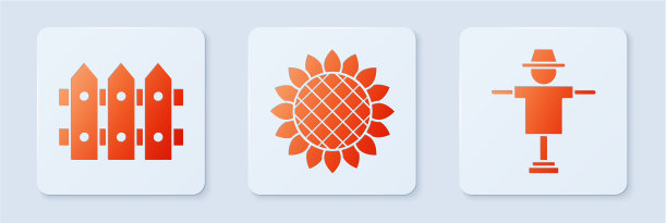 向日葵园设篱笆木和稻草人图片下载