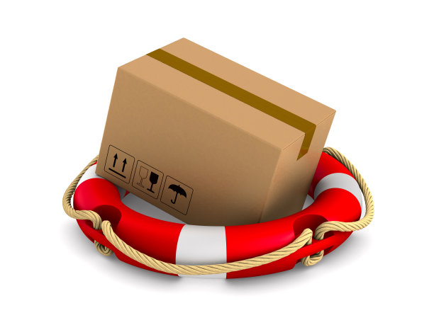 白色背景上的货物箱和救生圈。孤立的3 d演示图片下载