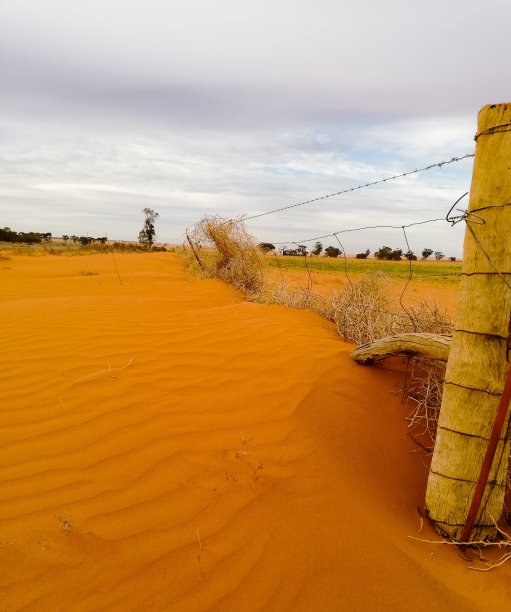 红沙起伏的澳大利亚农场与栅栏线图片下载