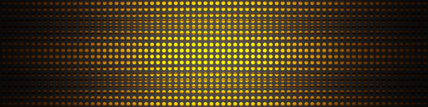 3d渲染:抽象的金色背景通过黑色穿孔板看到。装饰图案的效果。横幅尺寸图片下载