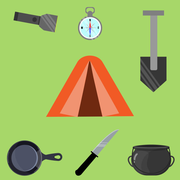 设置对象露营帐篷灯笼铲图片下载