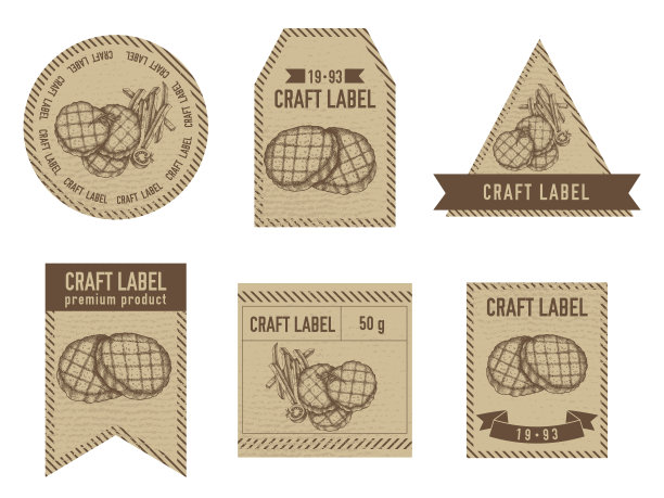 工艺标签复古设计与烤汉堡肉饼的插图图片下载