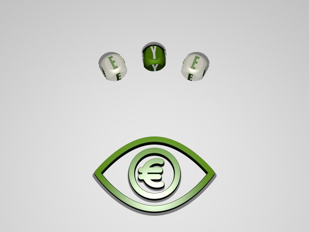 3D表示的眼睛与图标在墙上和文本安排由金属立方体字母在镜子地板上的概念含义和幻灯片演示。背景和插图图片下载